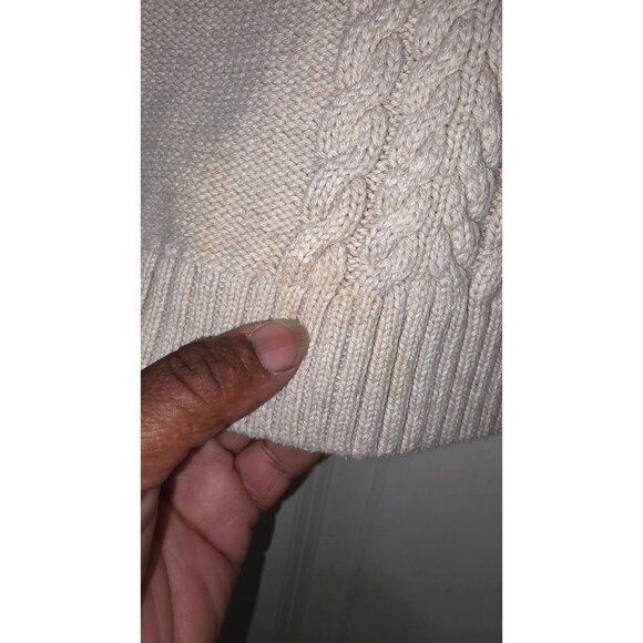 Hanna Anderson Kids Fisherman Cable Knit Beige Sweater Button Neck & Elbow Patch - Picture 4 of 6